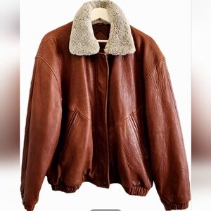 Buttery Bomber Aviator Genuine Leather Jacket with Shearling Collar